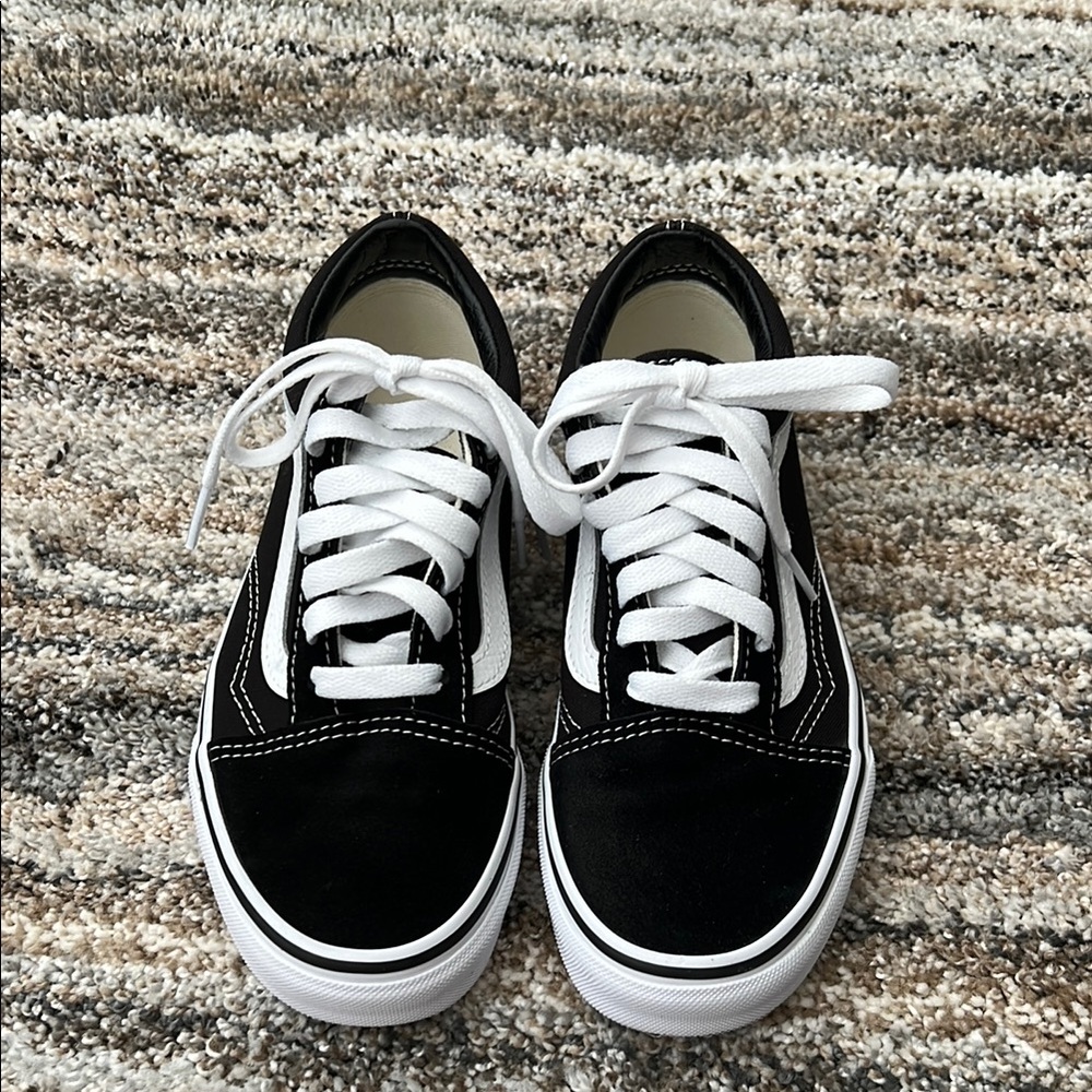 Vans Black and White Canvas Sneakers with Rubber Sole